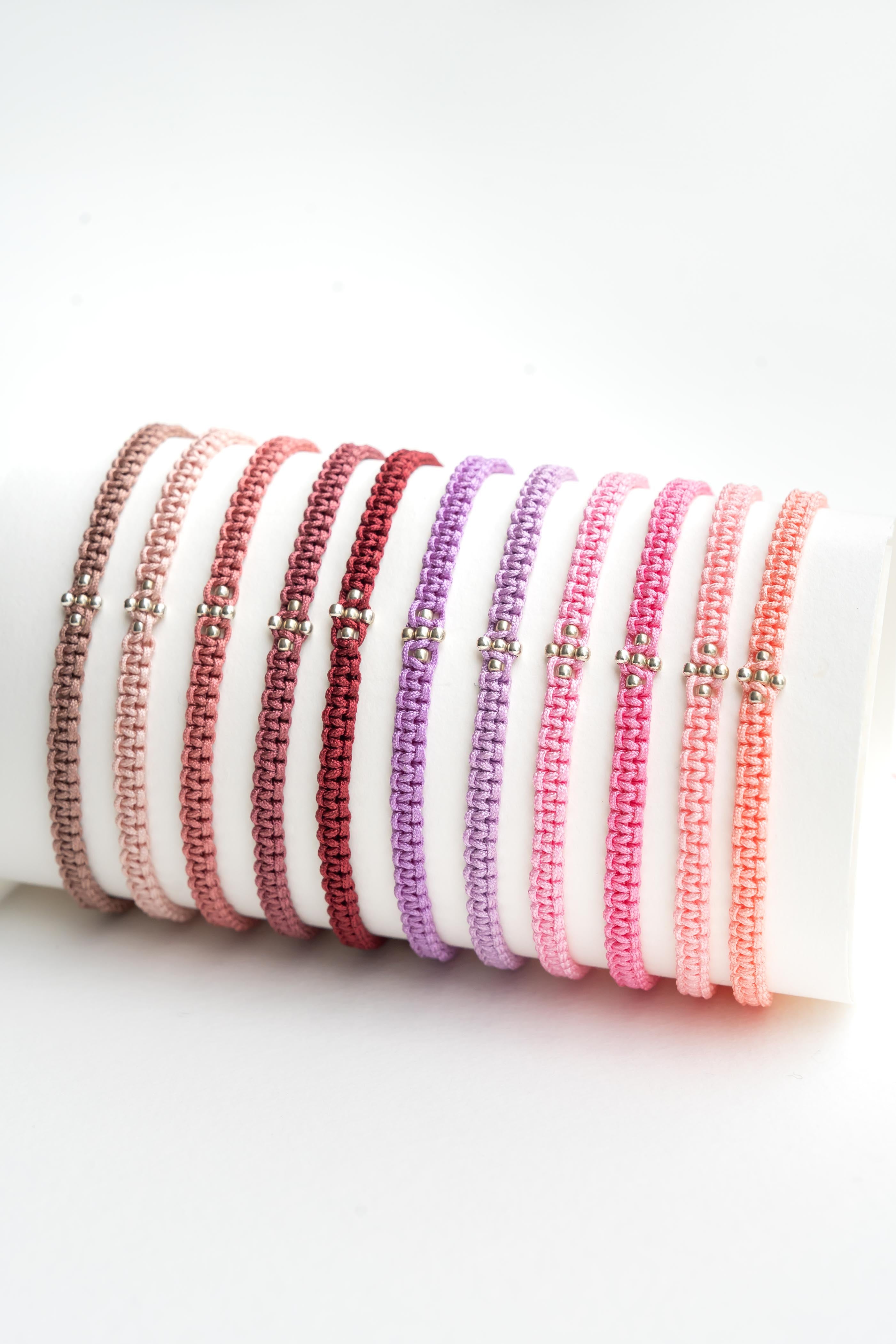 Bracelet en cordon polyester avec perles argent pour homme Byciclou