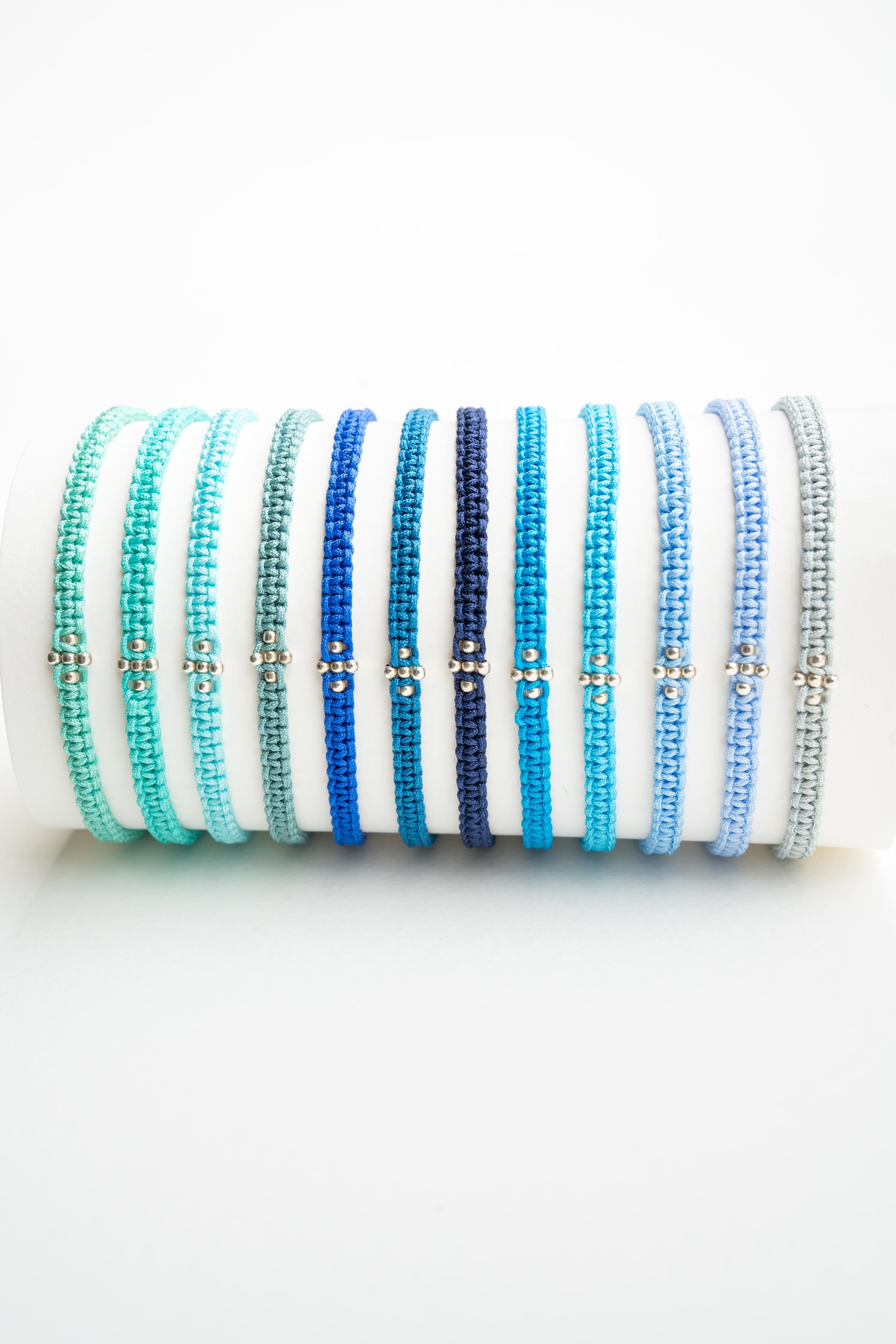 Bracelet en cordon polyester avec perles argent pour homme Byciclou