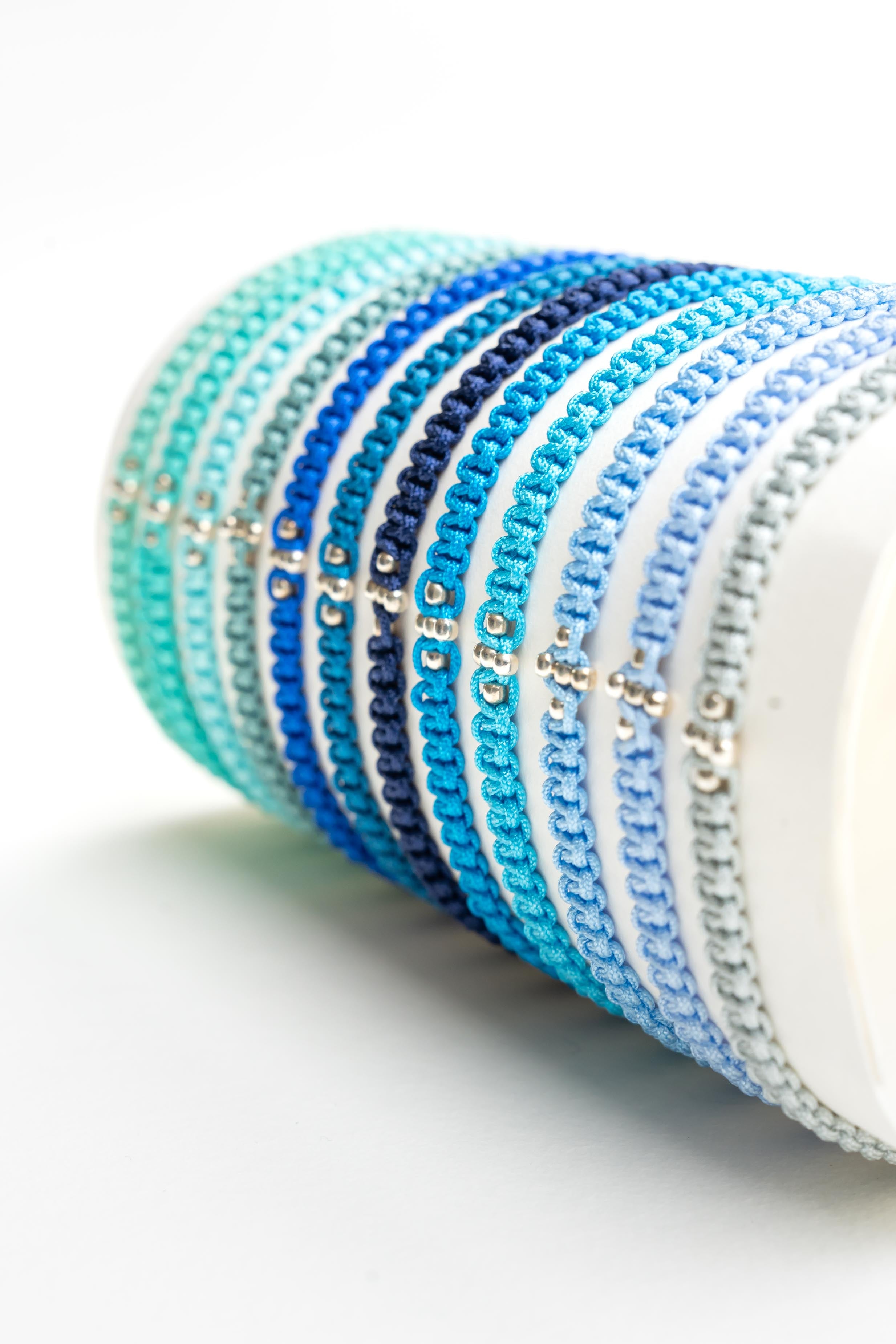 Bracelet homme cordon polyester avec perles argent Byciclou